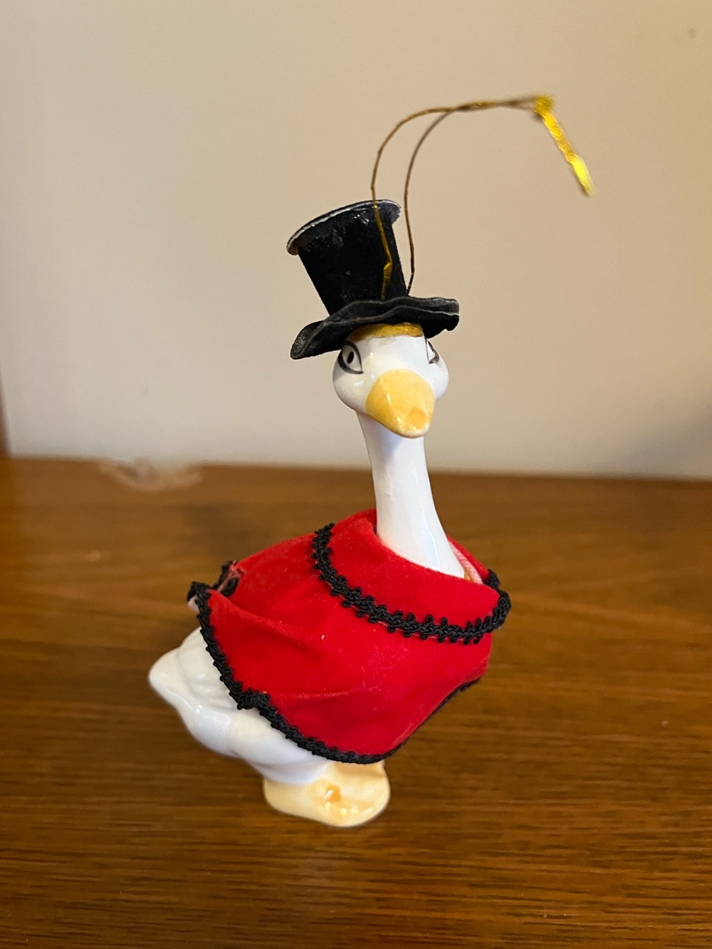 Red Duck Ornament with Black Hat - Decorative Bird Figurine